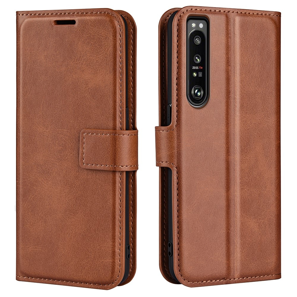 Étui portefeuille Leather Wallet Sony Xperia 1 IV Brown