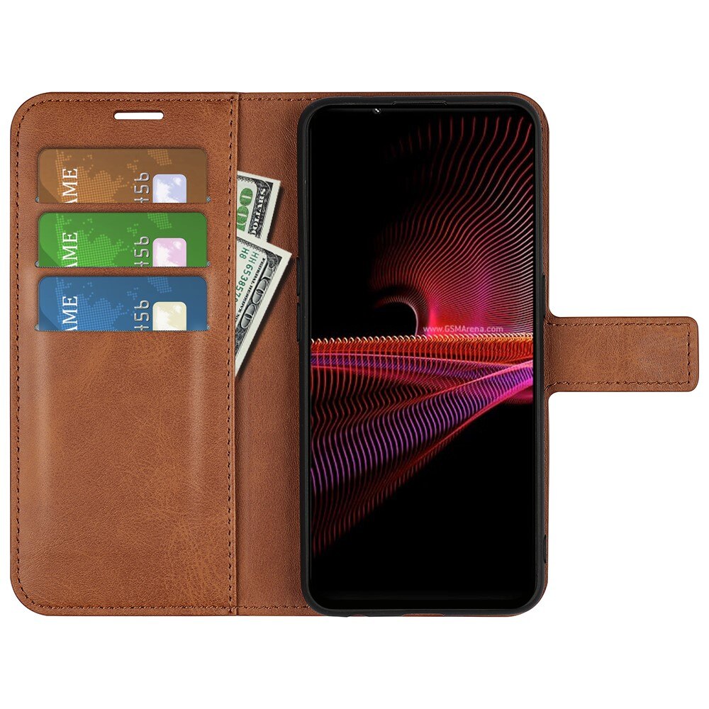 Étui portefeuille Leather Wallet Sony Xperia 1 IV Brown