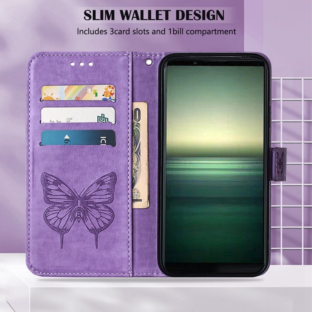 Étui en cuir à papillons pour Sony Xperia 1 IV, Violet