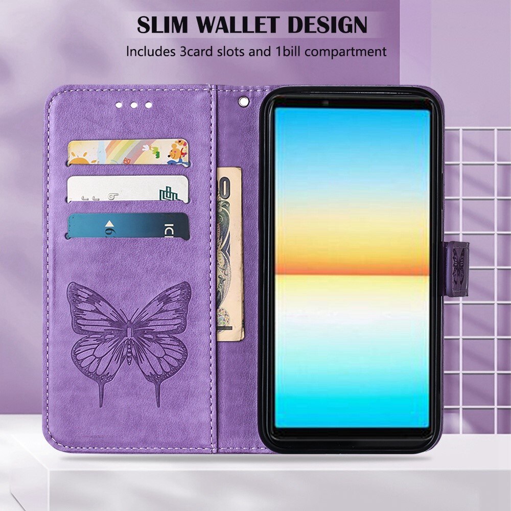 Étui en cuir à papillons pour Sony Xperia 10 IV, Violet