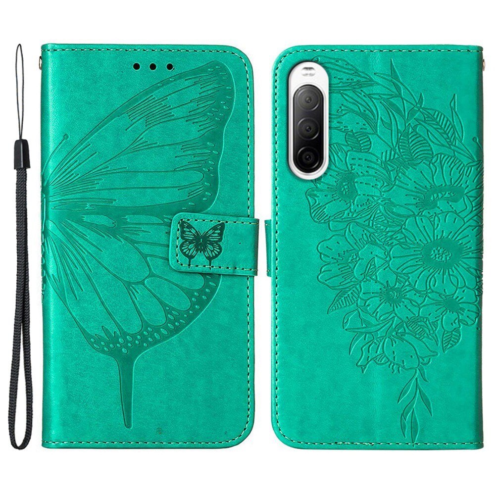 Étui en cuir à papillons pour Sony Xperia 10 IV, Vert