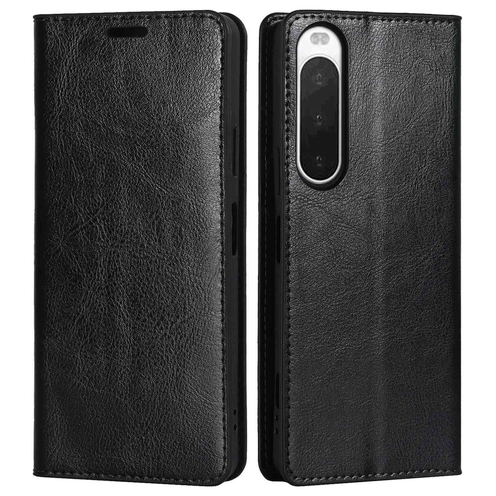 Coque portefeuille en cuir Veritable Sony Xperia 10 IV, noir