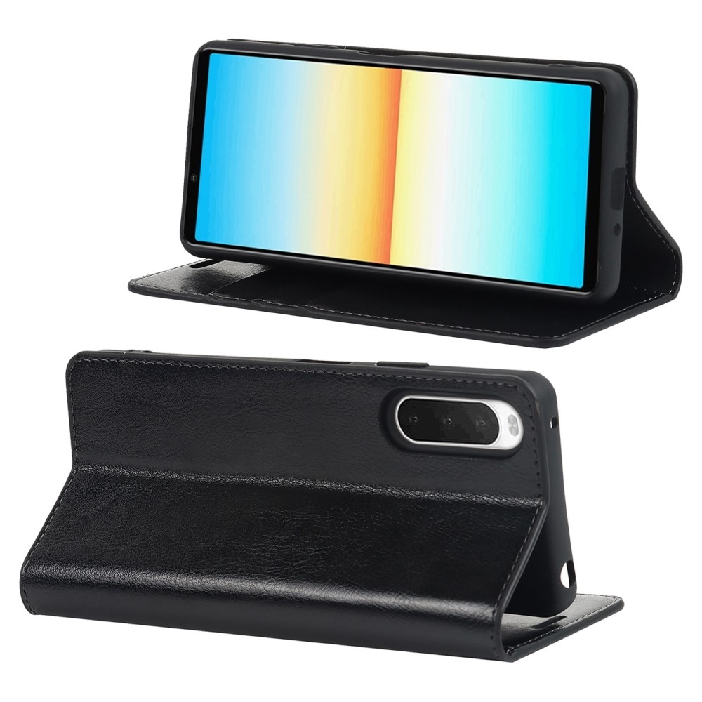 Coque portefeuille en cuir Veritable Sony Xperia 10 IV, Noir