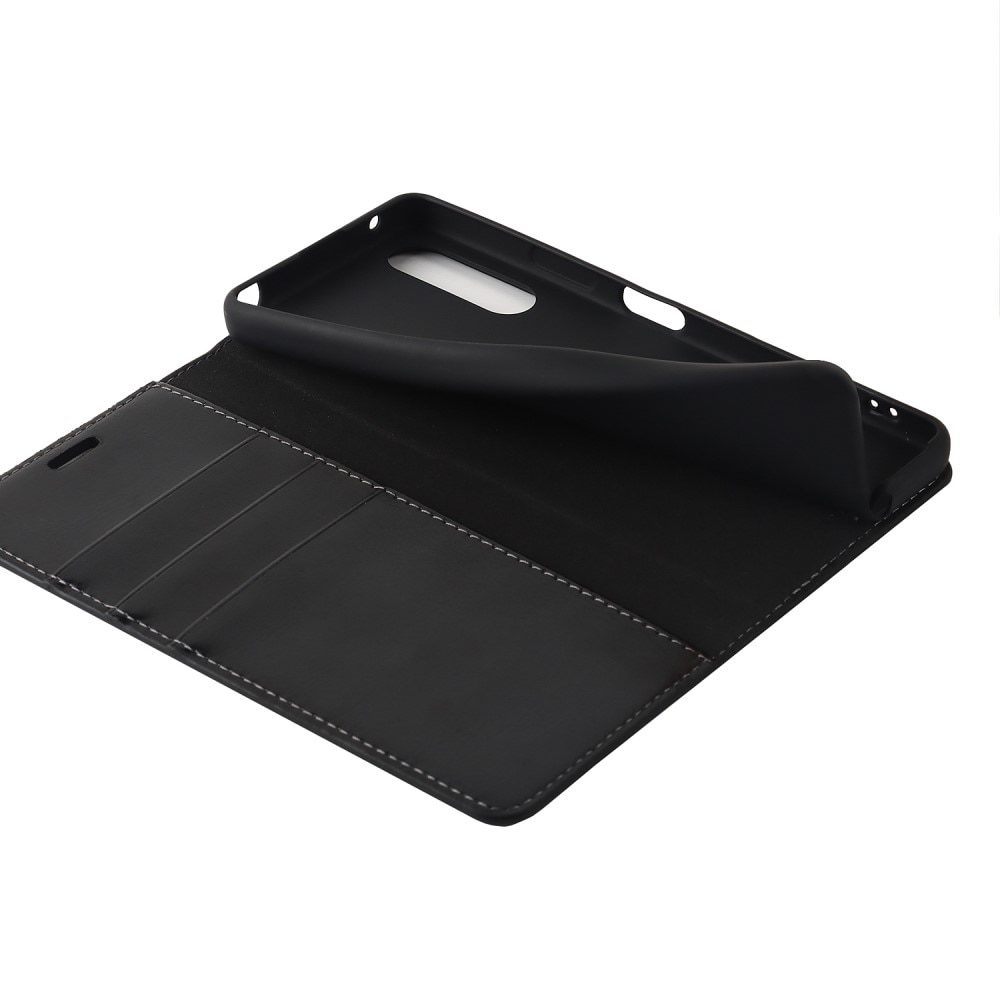 Coque portefeuille en cuir Veritable Sony Xperia 10 IV, Noir