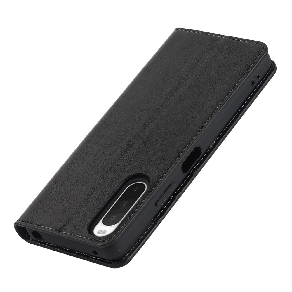 Coque portefeuille en cuir Veritable Sony Xperia 10 IV, noir