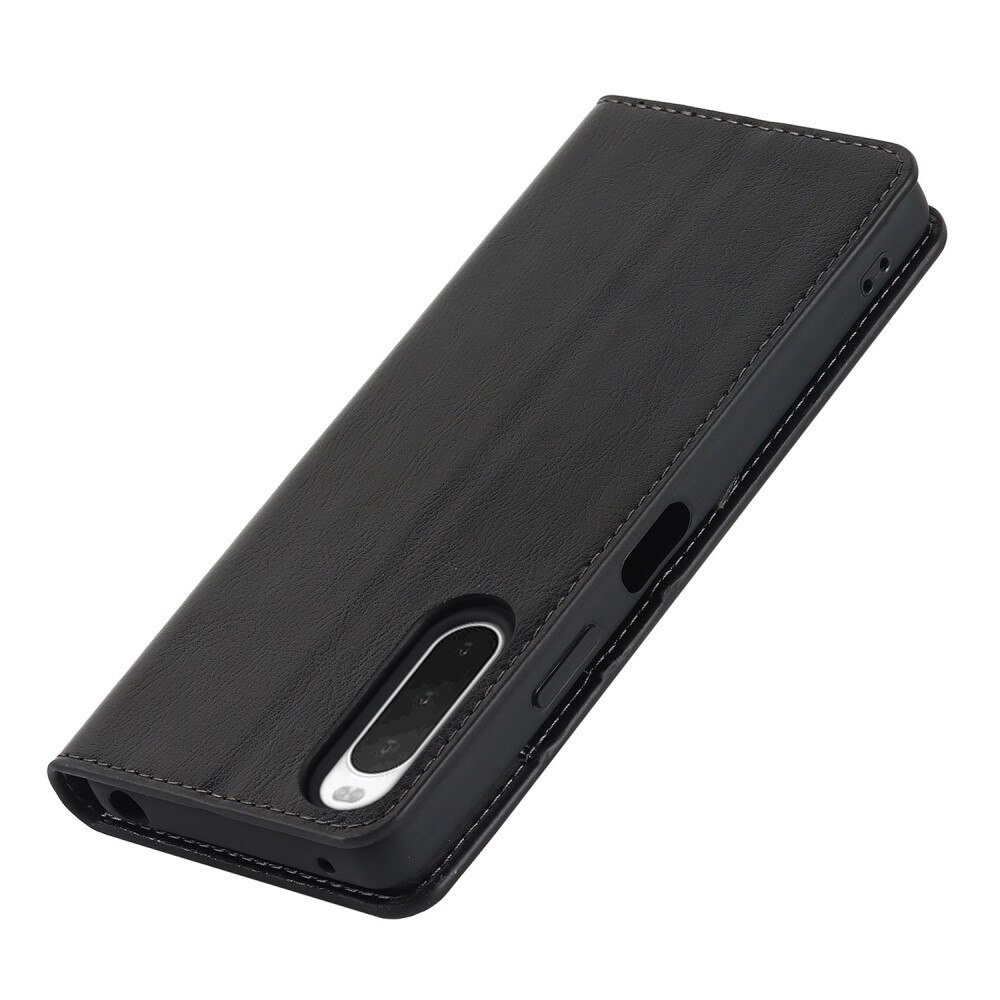 Coque portefeuille en cuir Veritable Sony Xperia 10 IV, Noir