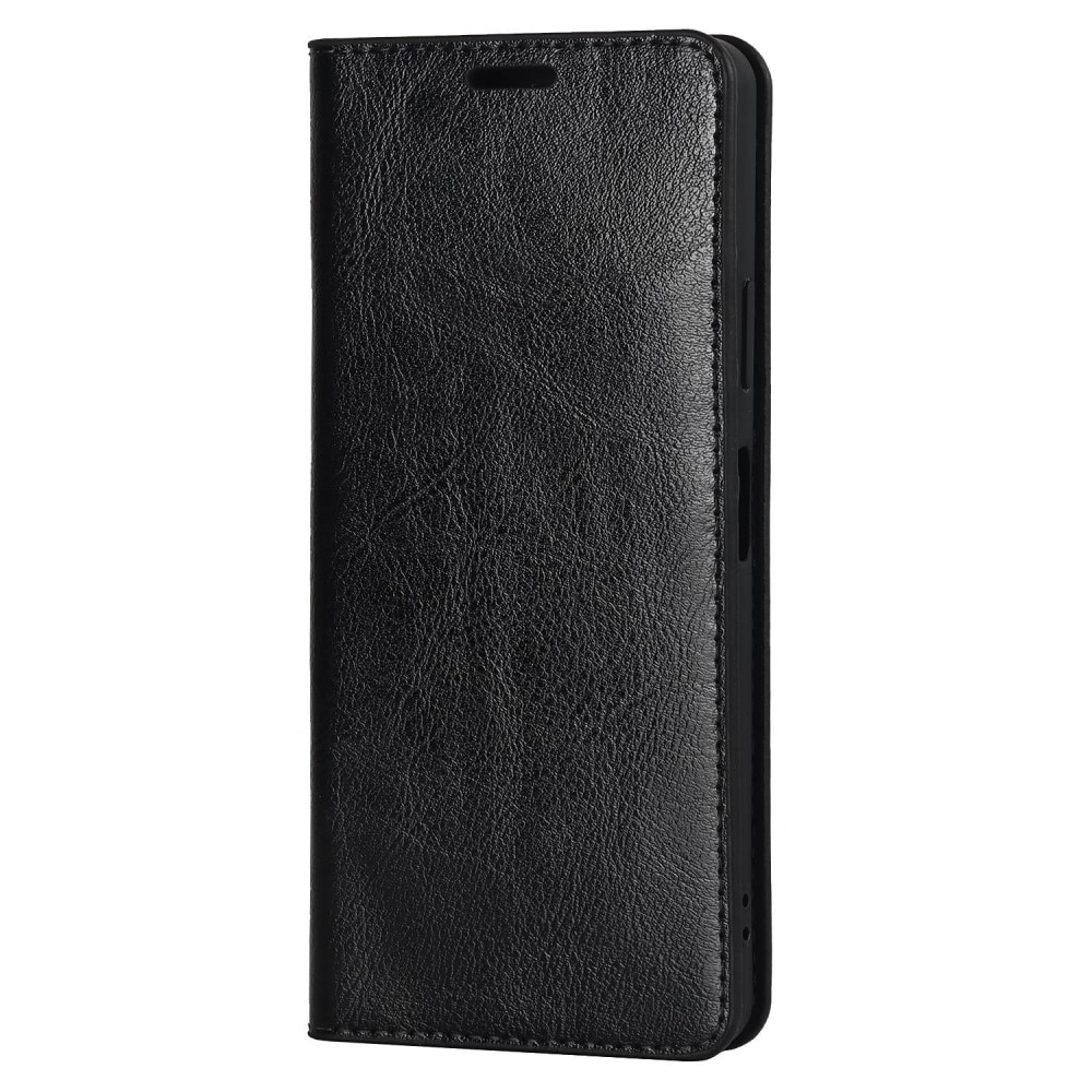 Coque portefeuille en cuir Veritable Sony Xperia 10 IV, noir