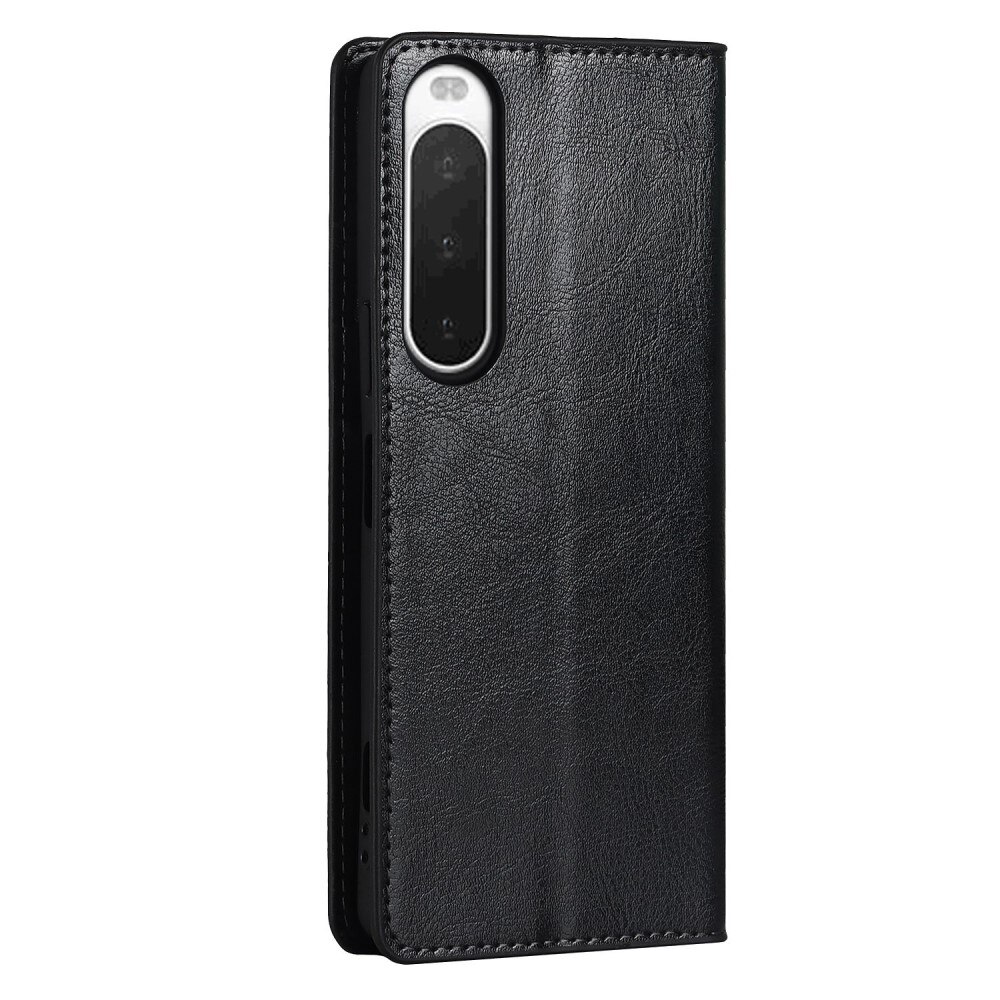 Coque portefeuille en cuir Veritable Sony Xperia 10 IV, Noir