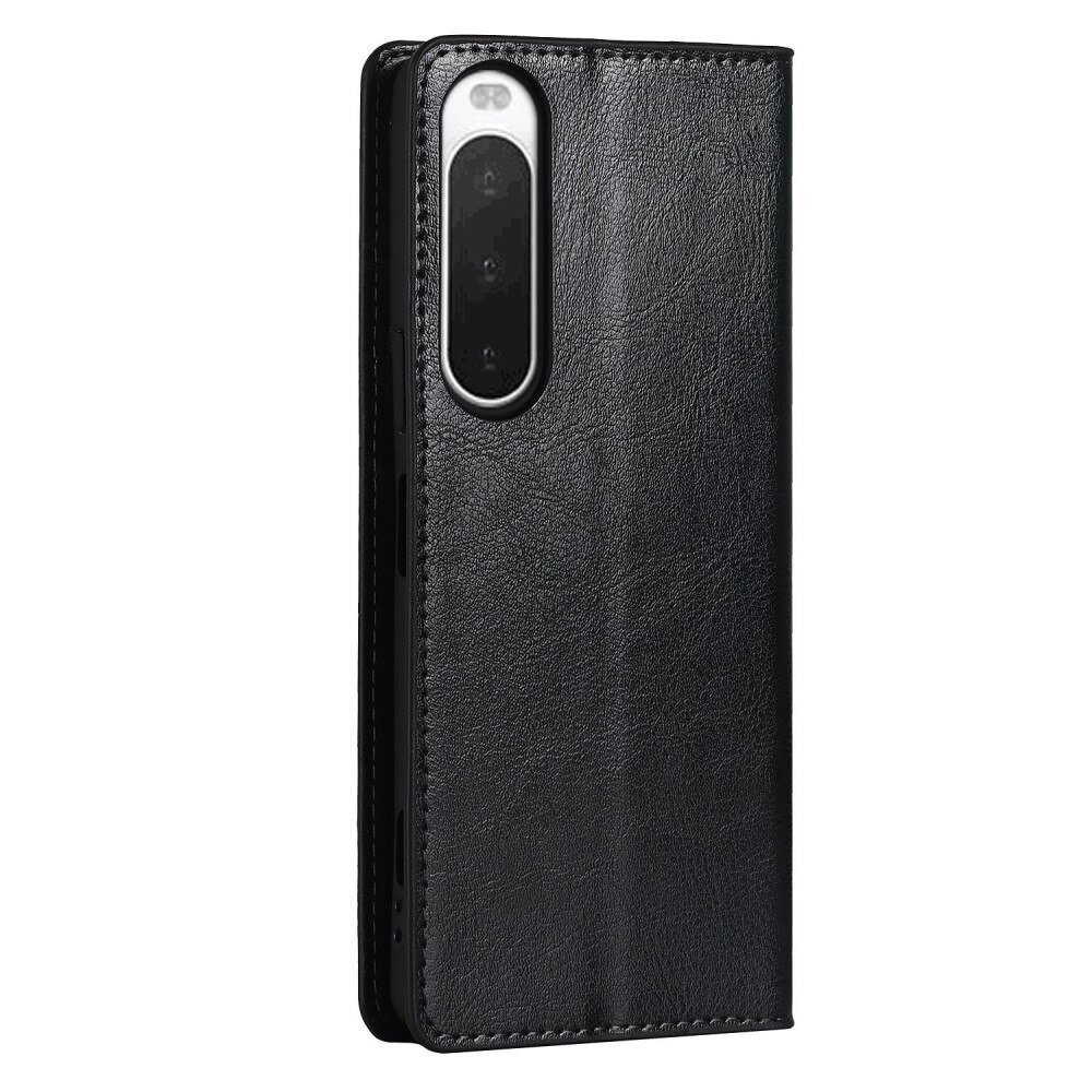 Coque portefeuille en cuir Veritable Sony Xperia 10 IV, noir