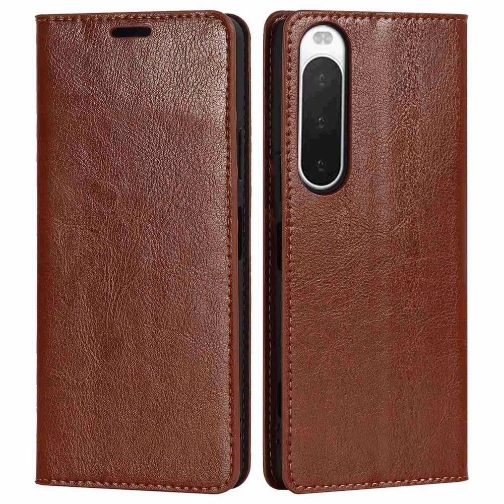 Coque portefeuille en cuir Veritable Sony Xperia 10 IV, Marron