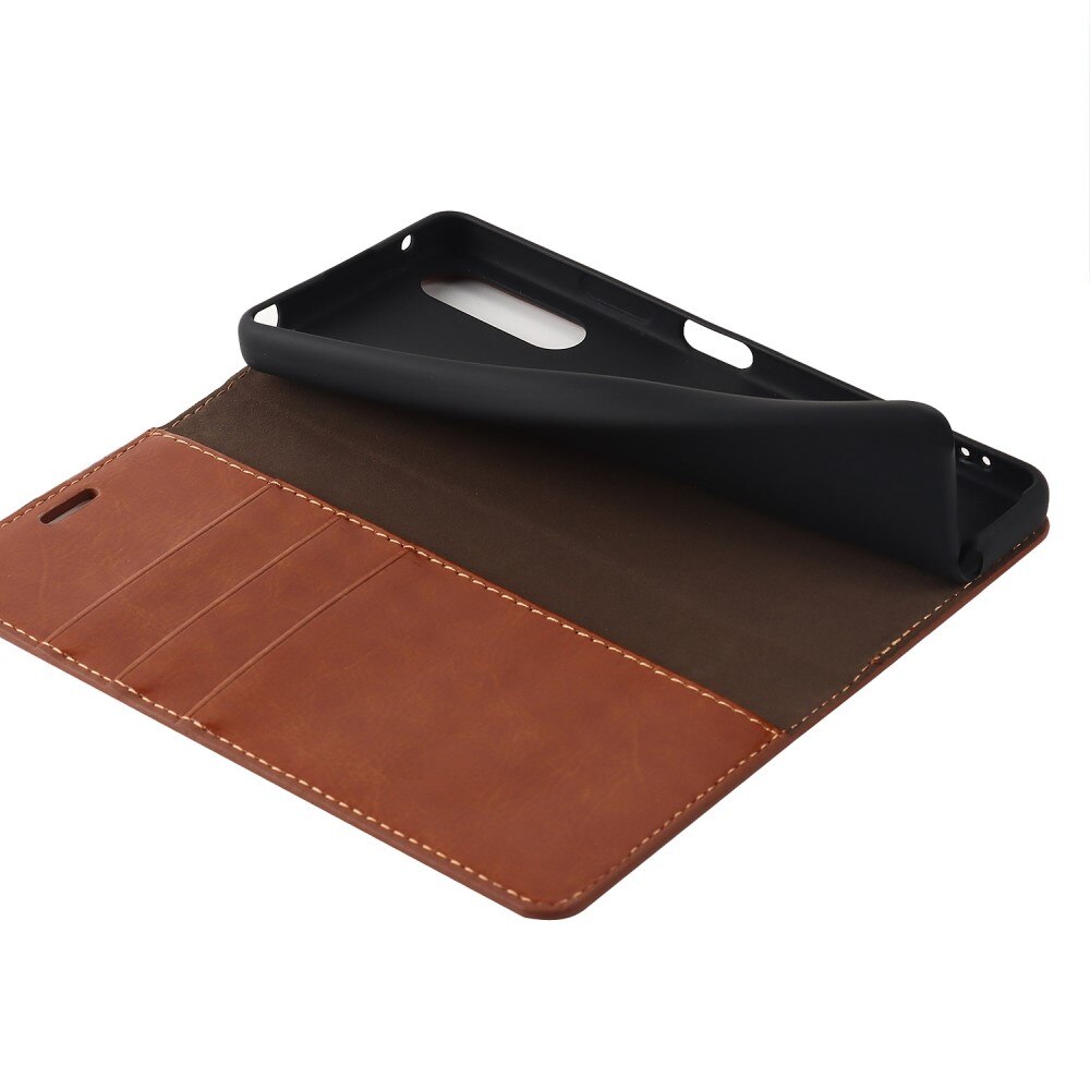 Coque portefeuille en cuir Veritable Sony Xperia 10 IV, marron