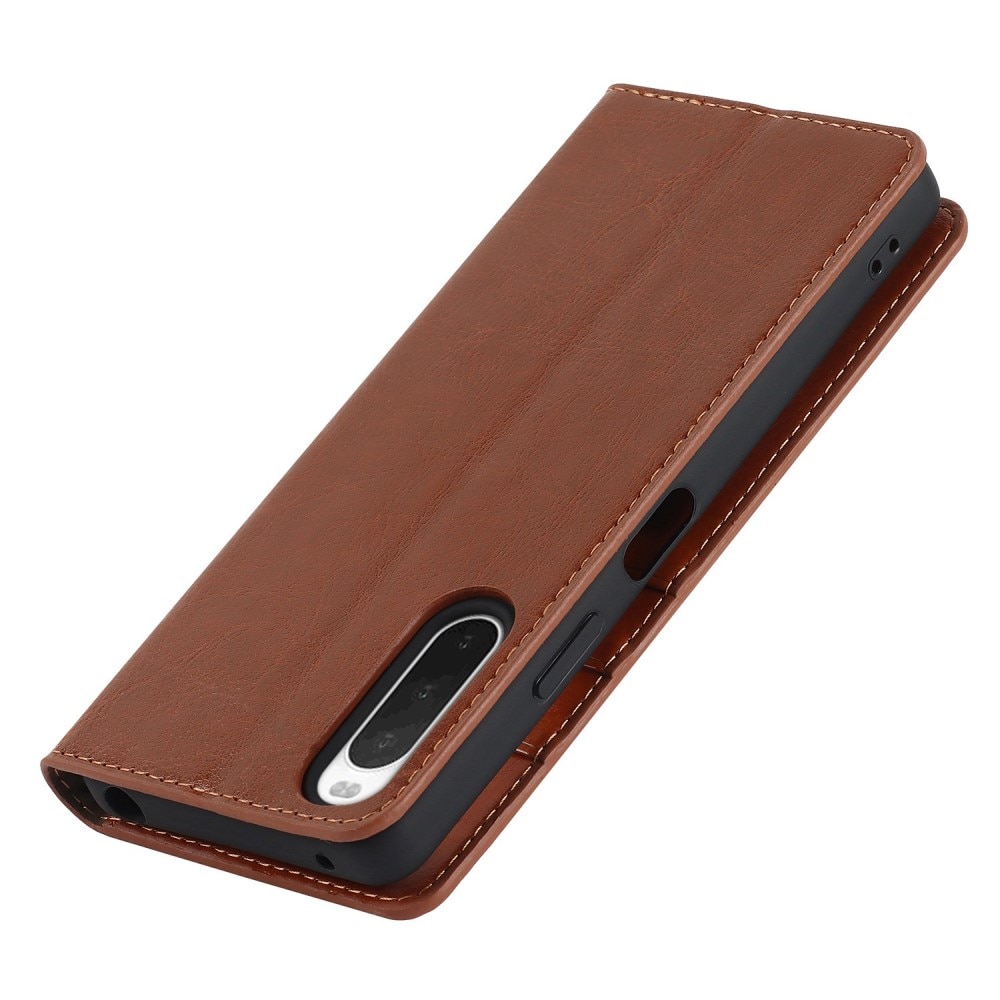 Coque portefeuille en cuir Veritable Sony Xperia 10 IV, marron