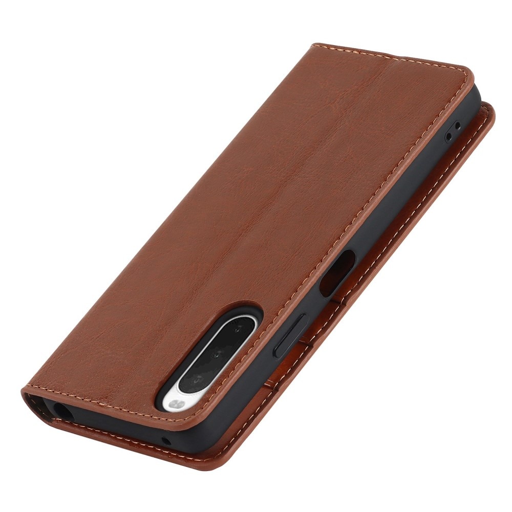 Coque portefeuille en cuir Veritable Sony Xperia 10 IV, Marron