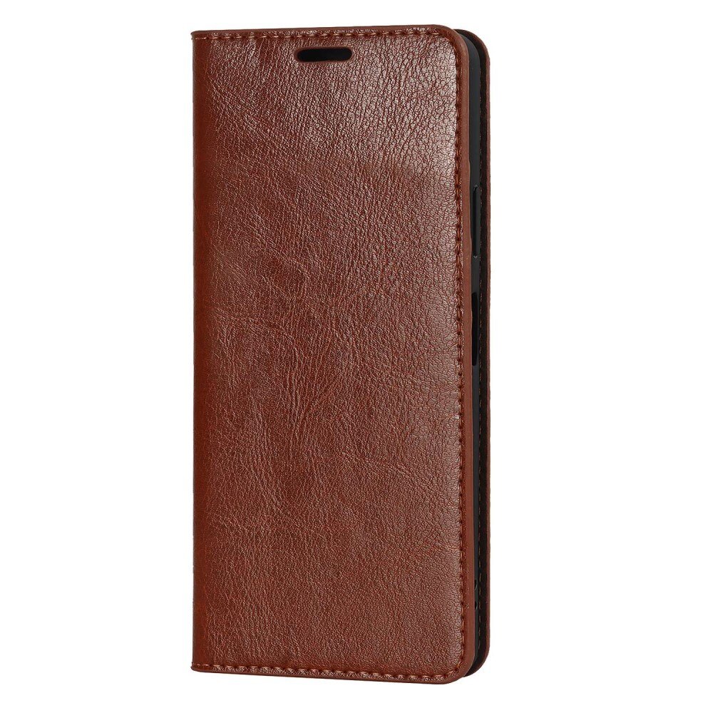 Coque portefeuille en cuir Veritable Sony Xperia 10 IV, marron