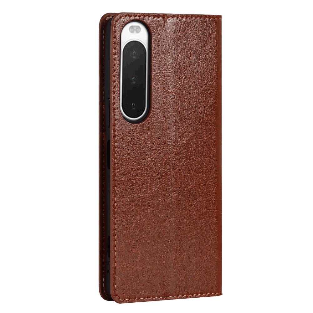 Coque portefeuille en cuir Veritable Sony Xperia 10 IV, marron