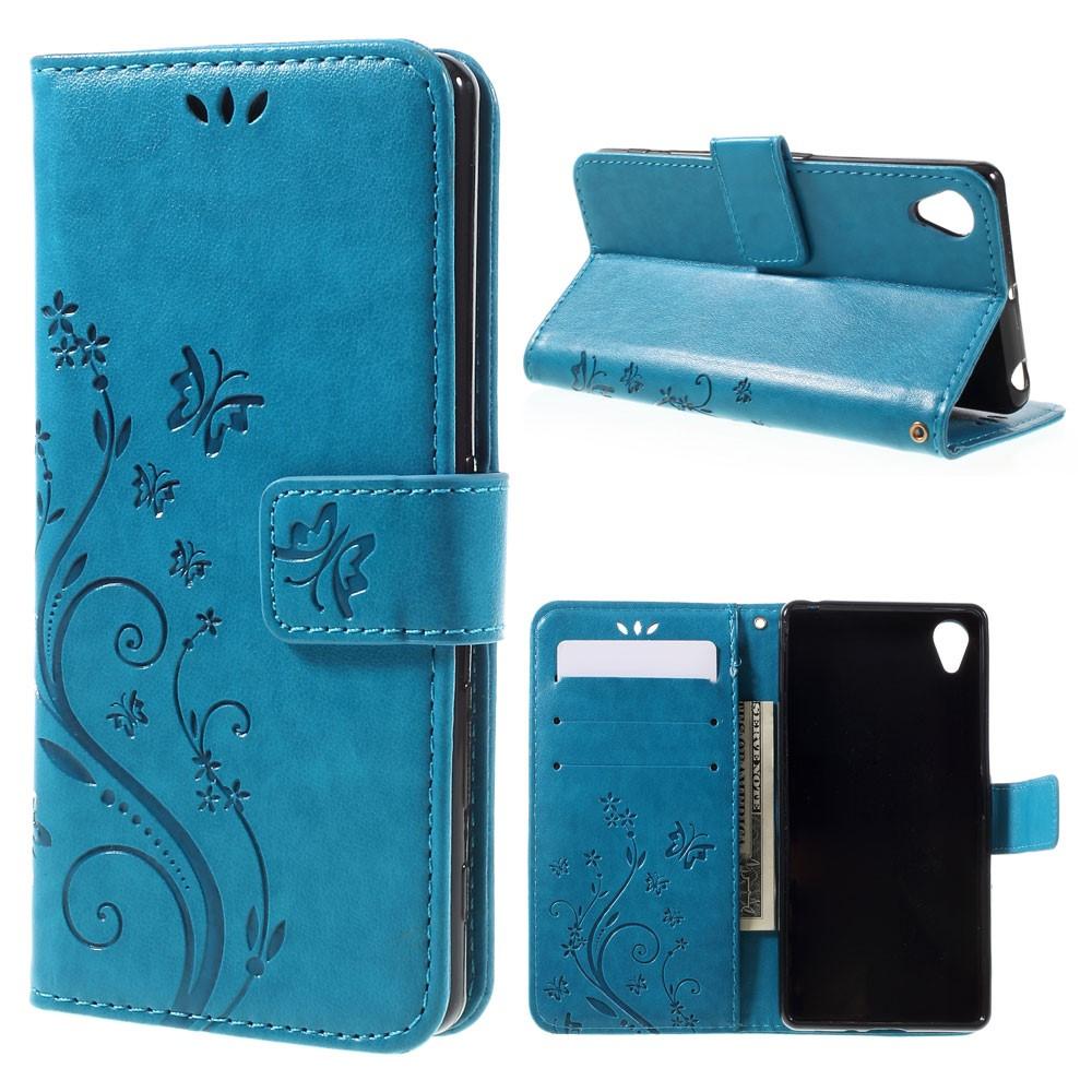 Étui en cuir à papillons pour Sony Xperia X, Bleu