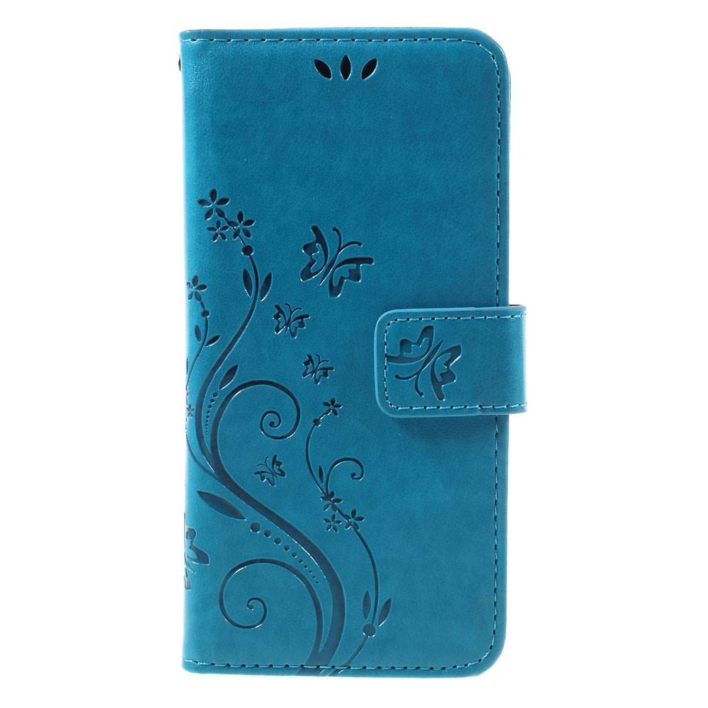 Étui en cuir à papillons pour Sony Xperia X, Bleu