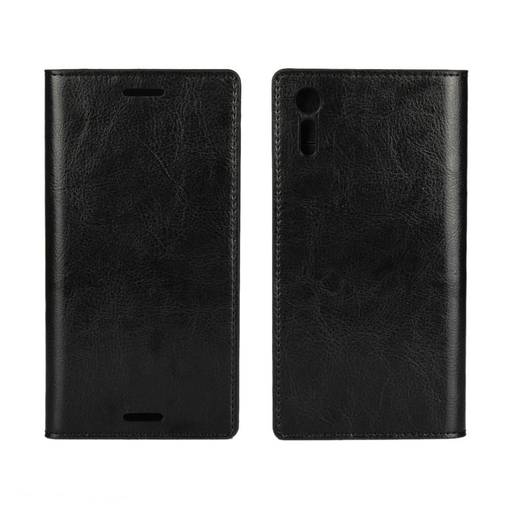 Coque portefeuille en cuir Veritable Sony Xperia XZ/XZs, Noir