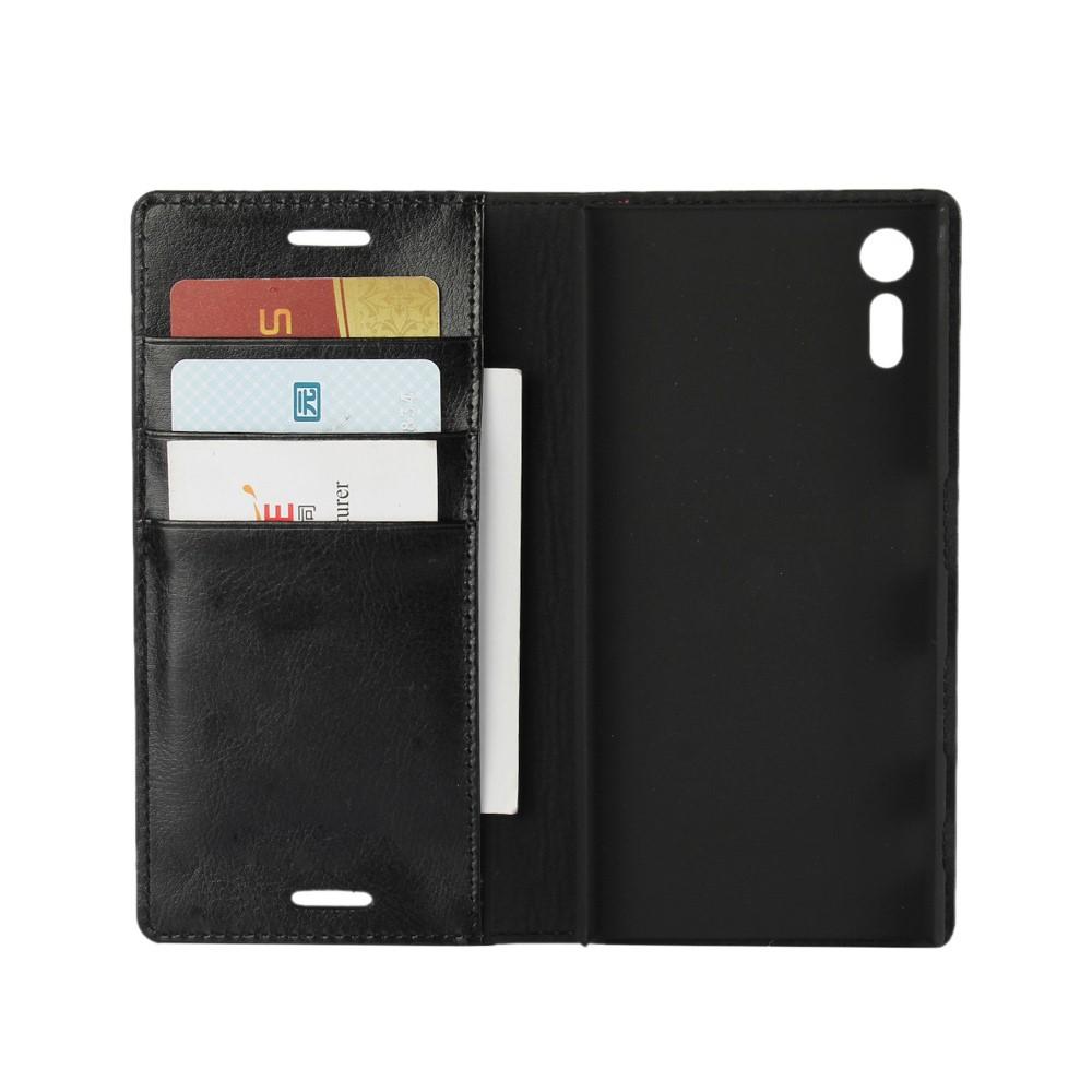 Coque portefeuille en cuir Veritable Sony Xperia XZ/XZs, Noir