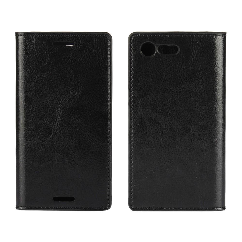 Coque portefeuille en cuir Veritable Sony Xperia X Compact Noir