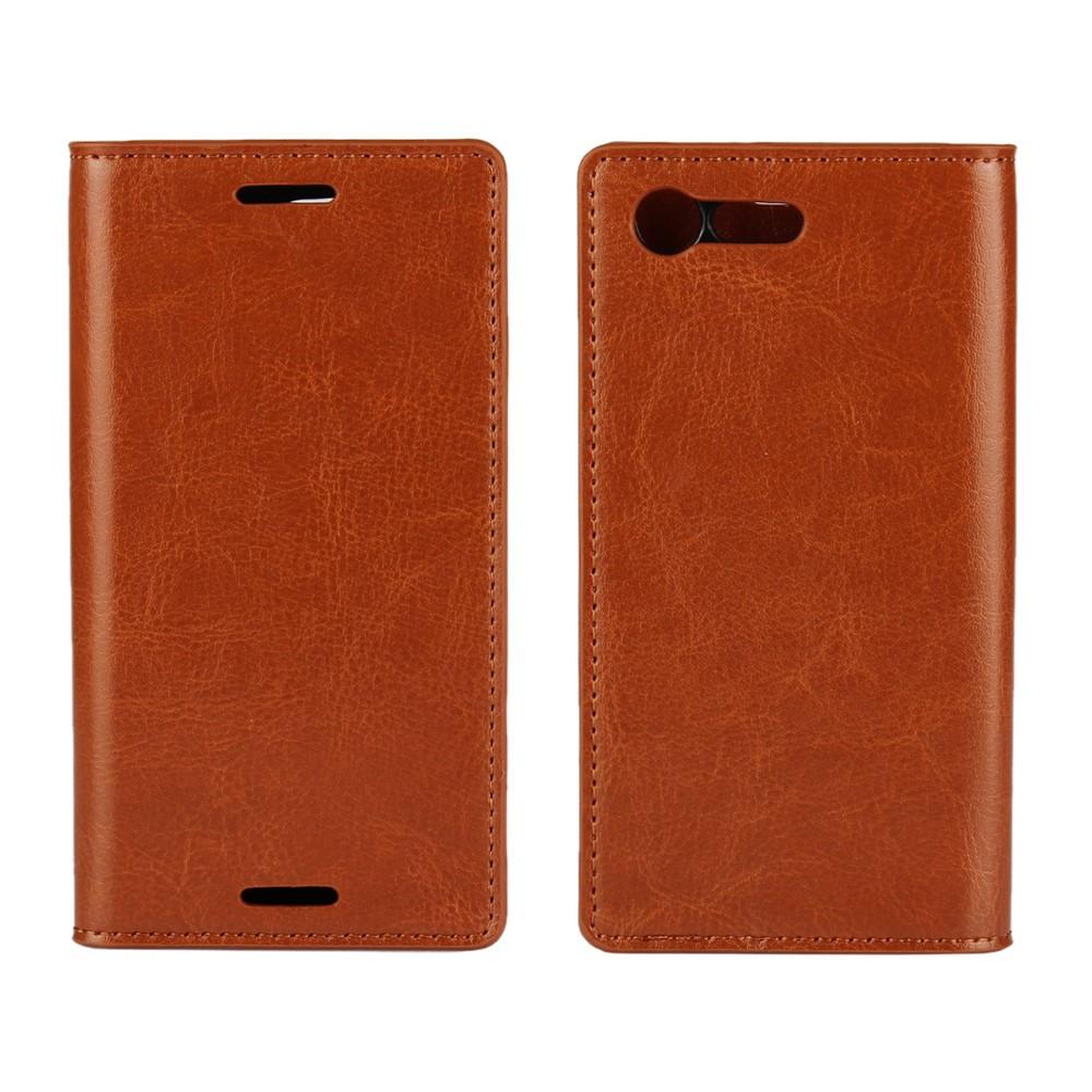 Coque portefeuille en cuir Veritable Sony Xperia X Compact Marron