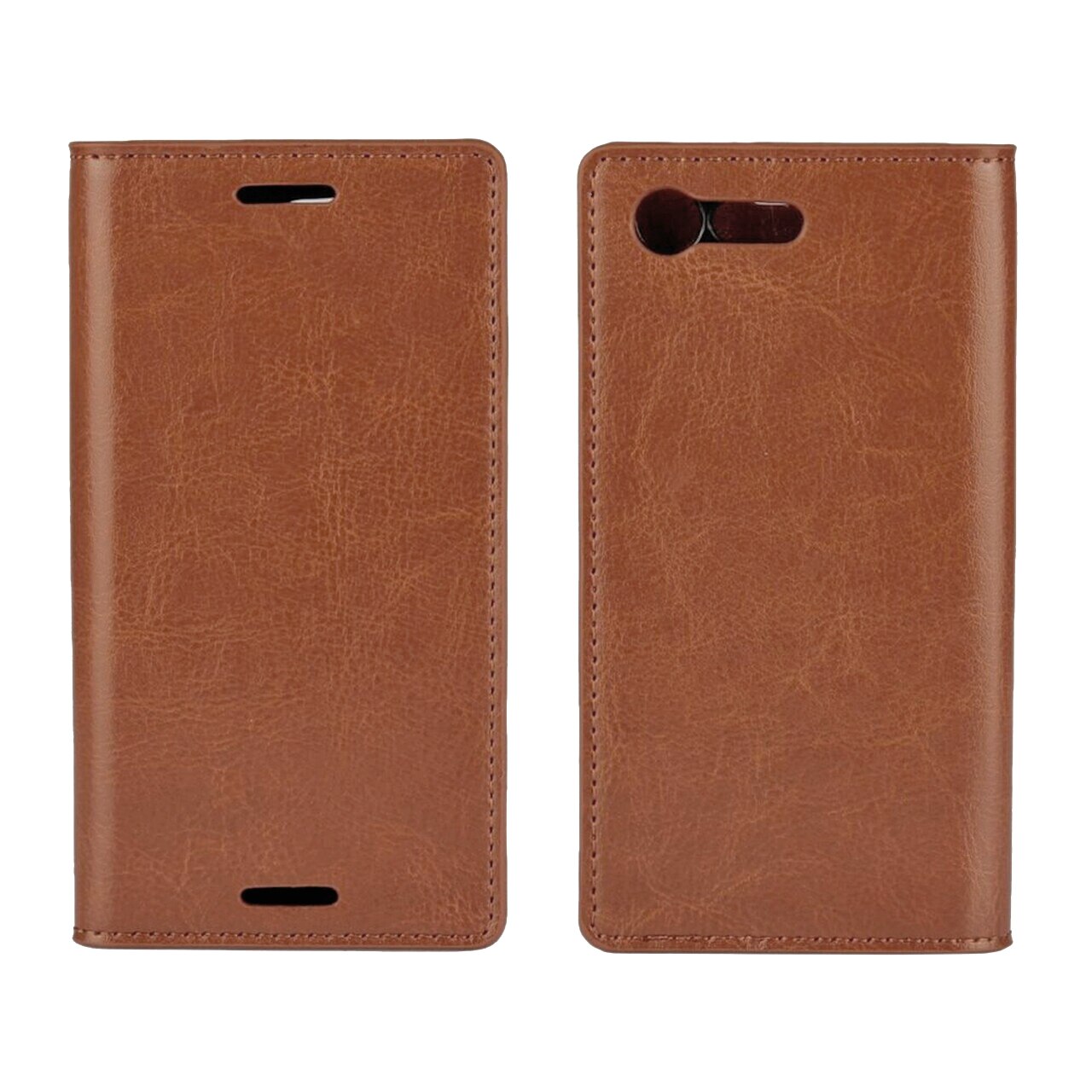 Coque portefeuille en cuir Veritable Sony Xperia X Compact, Marron