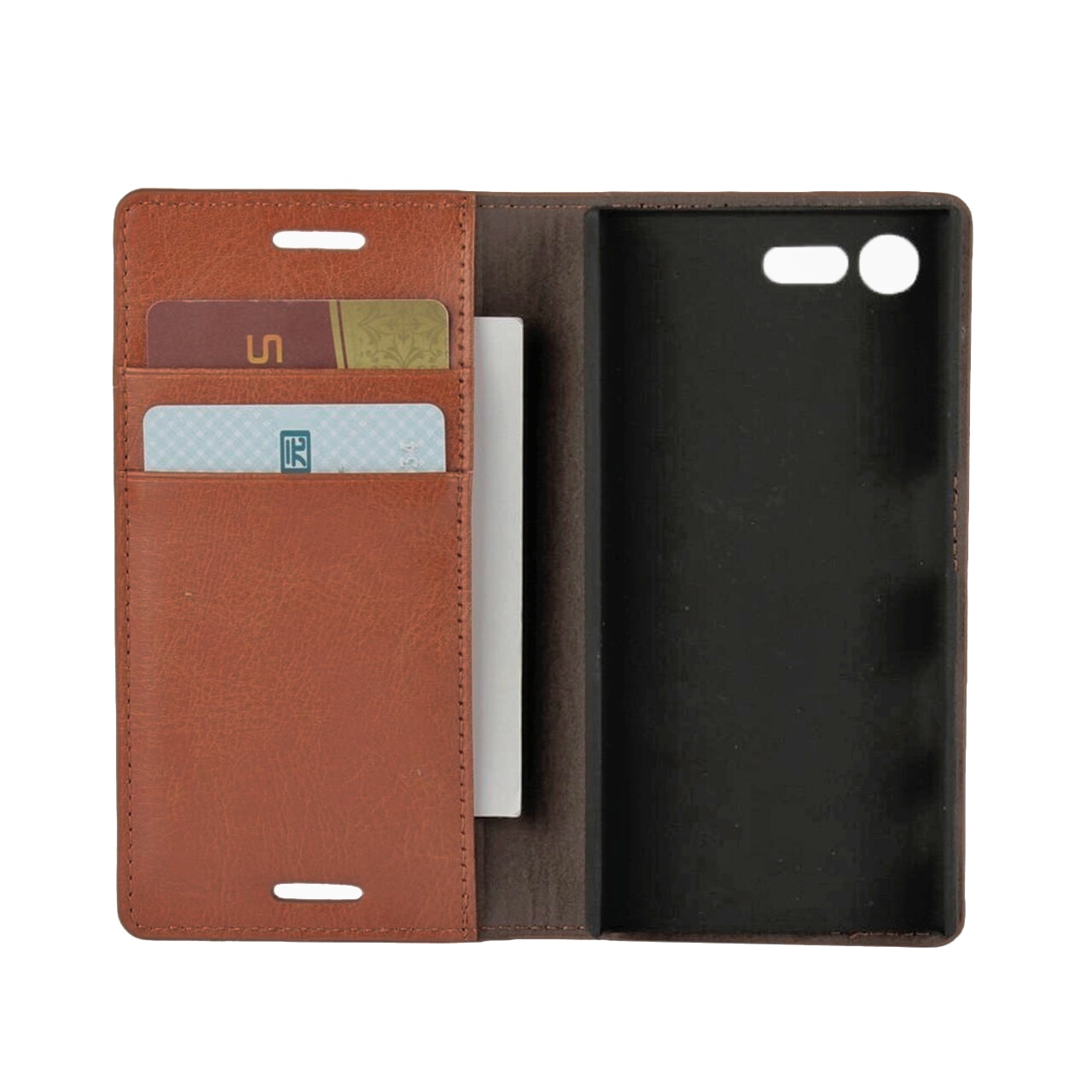Coque portefeuille en cuir Veritable Sony Xperia X Compact, Marron