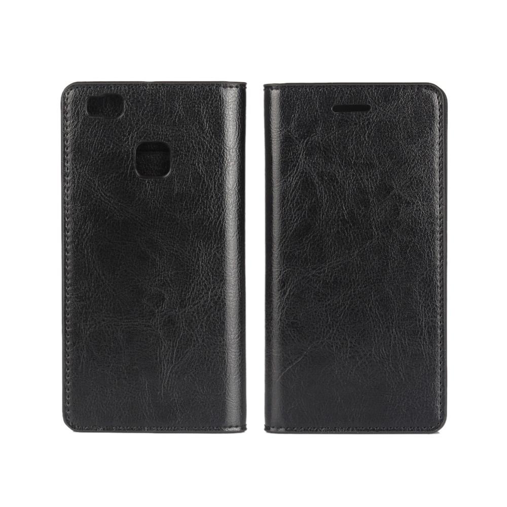 Coque portefeuille en cuir Veritable Huawei P9 Lite Noir