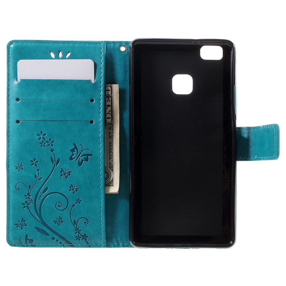 Étui en cuir à papillons pour Huawei P9 Lite, Bleu
