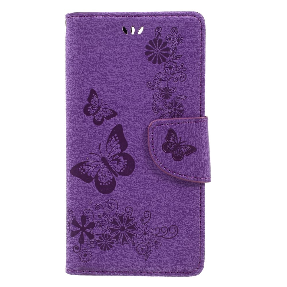 Étui en cuir à papillons pour Huawei Honor 8, violet