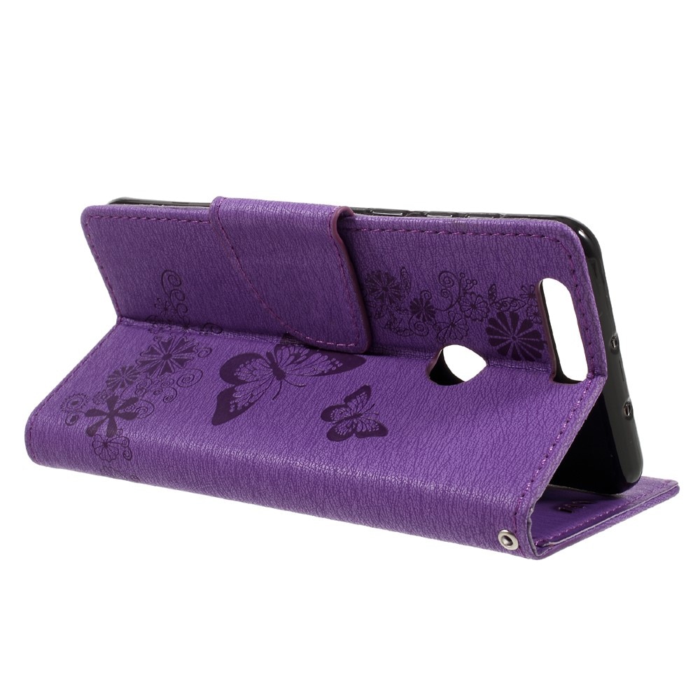 Étui en cuir à papillons pour Huawei Honor 8, Violet