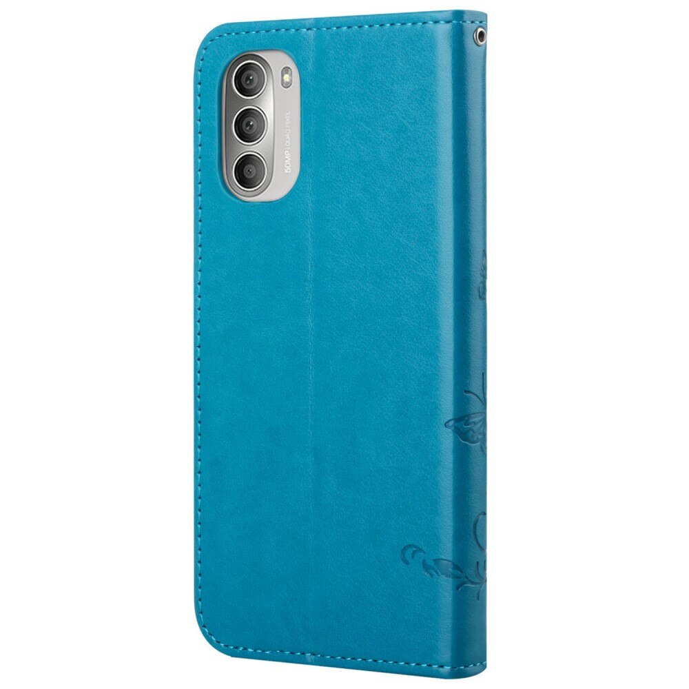 Étui en cuir à papillons pour Motorola Moto G51, bleu