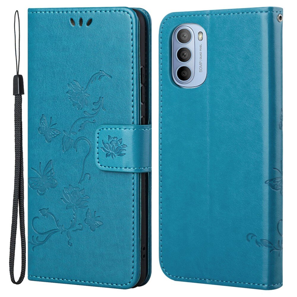 Étui en cuir à papillons pour Motorola Moto G31/Moto G41, Bleu