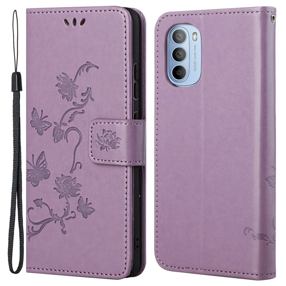 Étui en cuir à papillons pour Motorola Moto G31/Moto G41, Violet