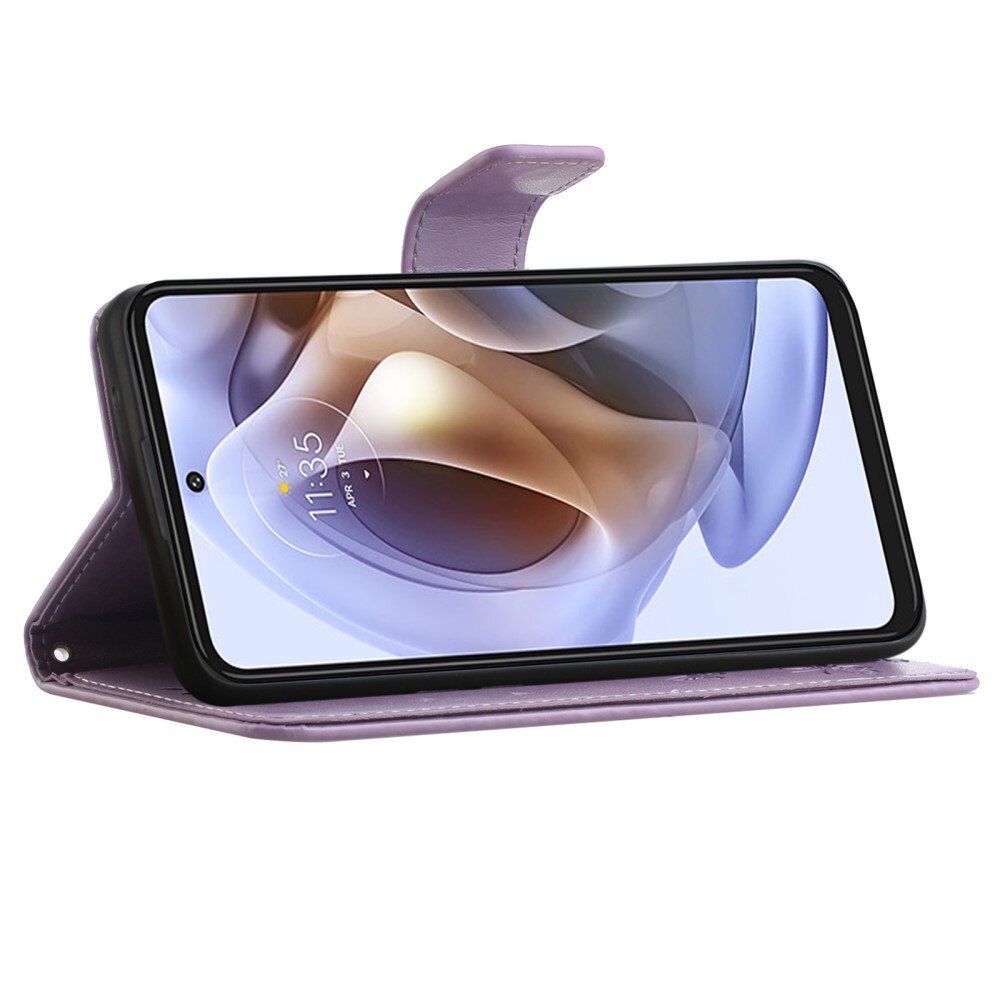 Étui en cuir à papillons pour Motorola Moto G31/Moto G41, Violet