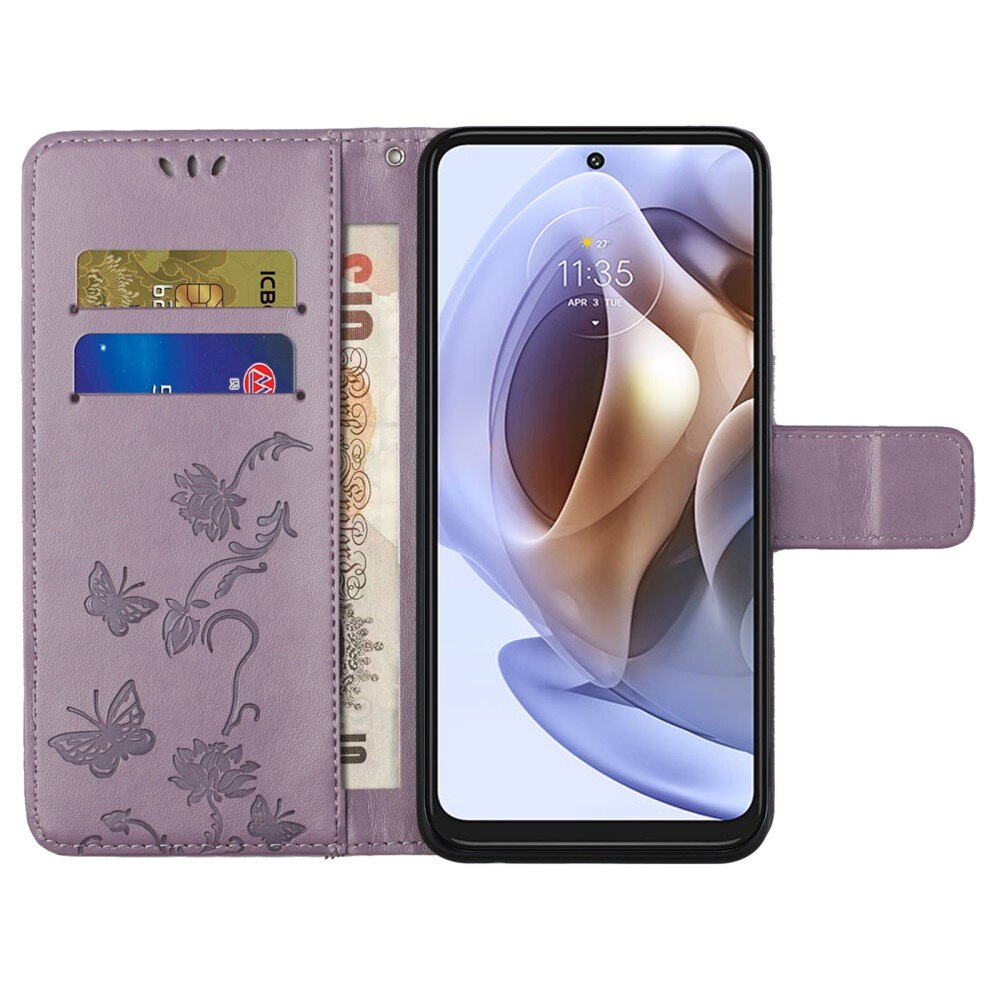 Étui en cuir à papillons pour Motorola Moto G31/G41, violet