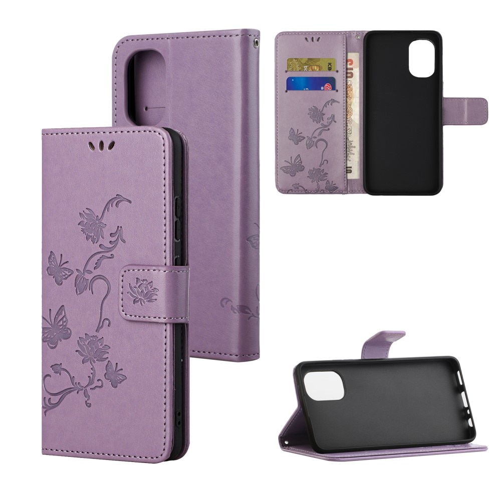 Étui en cuir à papillons pour Motorola Moto G31/G41, violet