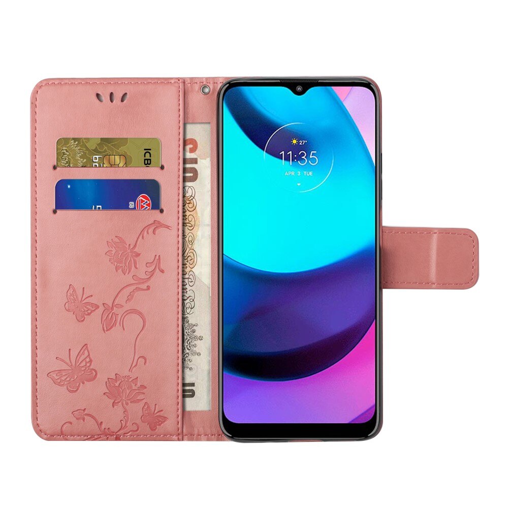 Étui en cuir à papillons pour Motorola Moto E20/E30/E40, rose