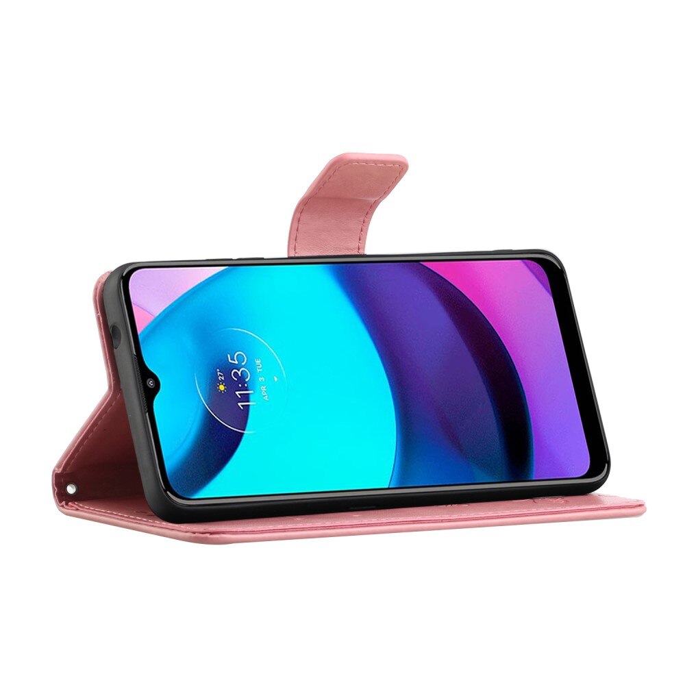 Étui en cuir à papillons pour Motorola Moto E20/Moto E40, Rose