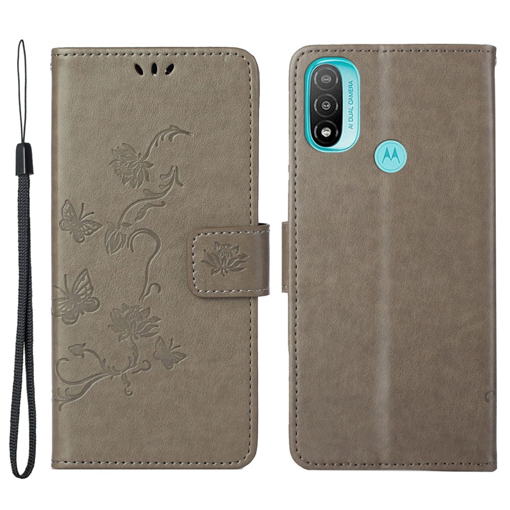 Étui en cuir à papillons pour Motorola Moto E20/Moto E40, Gris