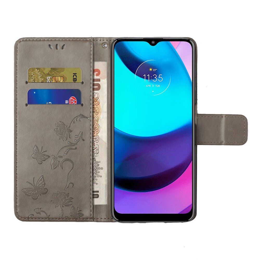 Étui en cuir à papillons pour Motorola Moto E20/Moto E40, Gris