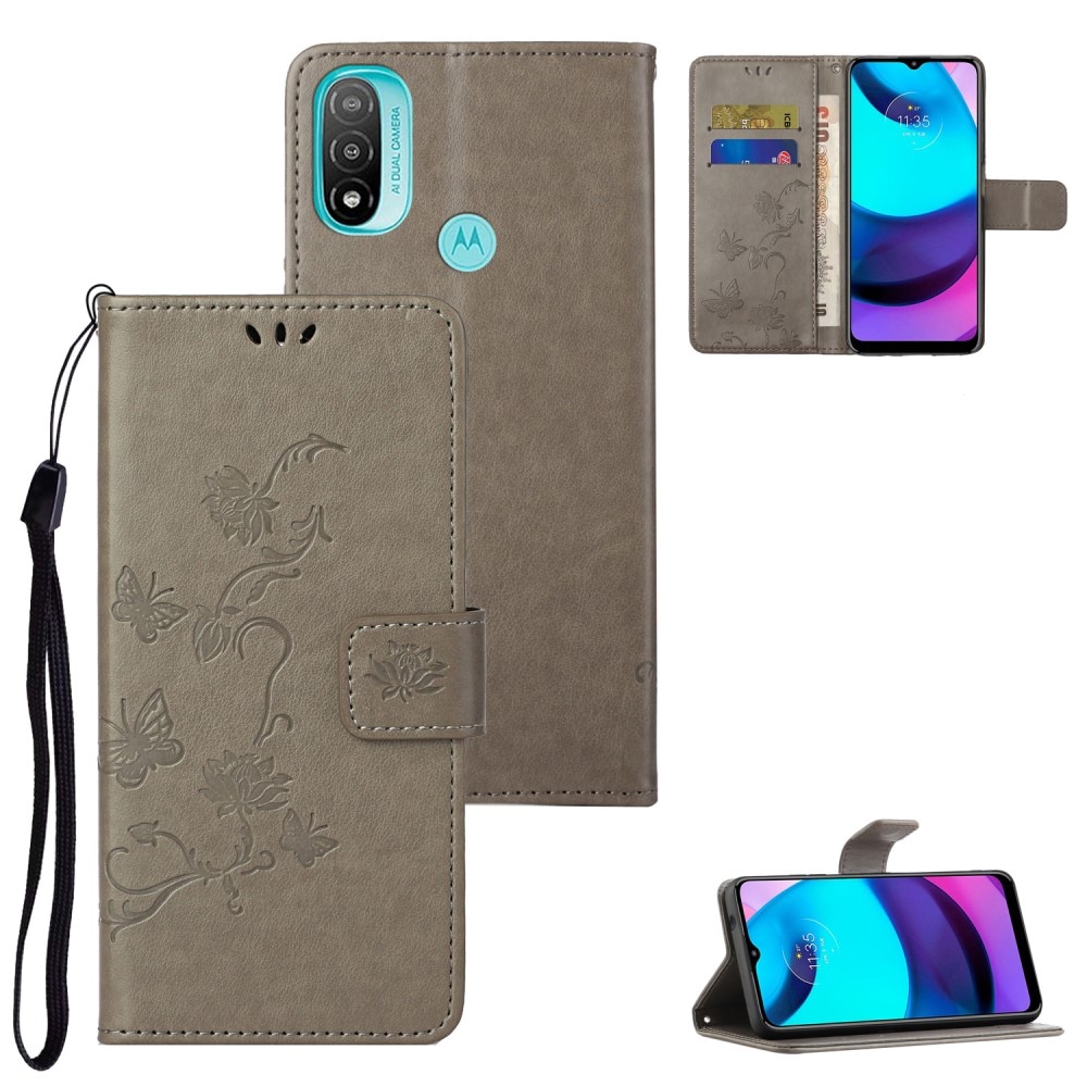 Étui en cuir à papillons pour Motorola Moto E20/Moto E40, Gris