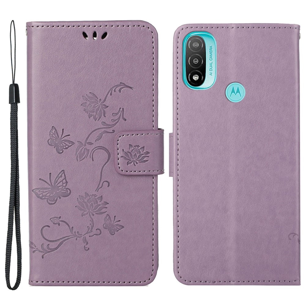 Étui en cuir à papillons pour Motorola Moto E20/E30/E40, violet