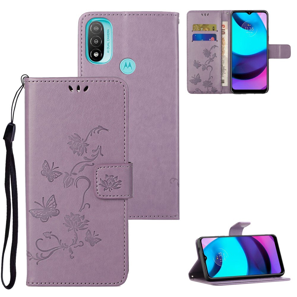 Étui en cuir à papillons pour Motorola Moto E20/E30/E40, violet