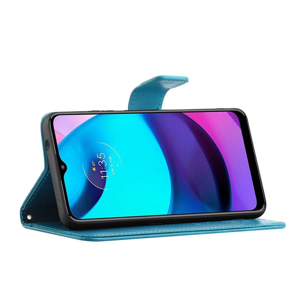 Étui en cuir à papillons pour Motorola Moto E20/E30/E40, bleu