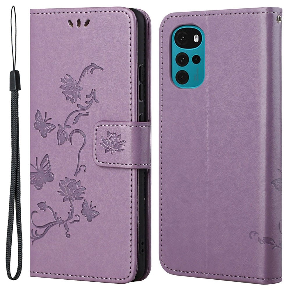Étui en cuir à papillons pour Motorola Moto G22, Violet