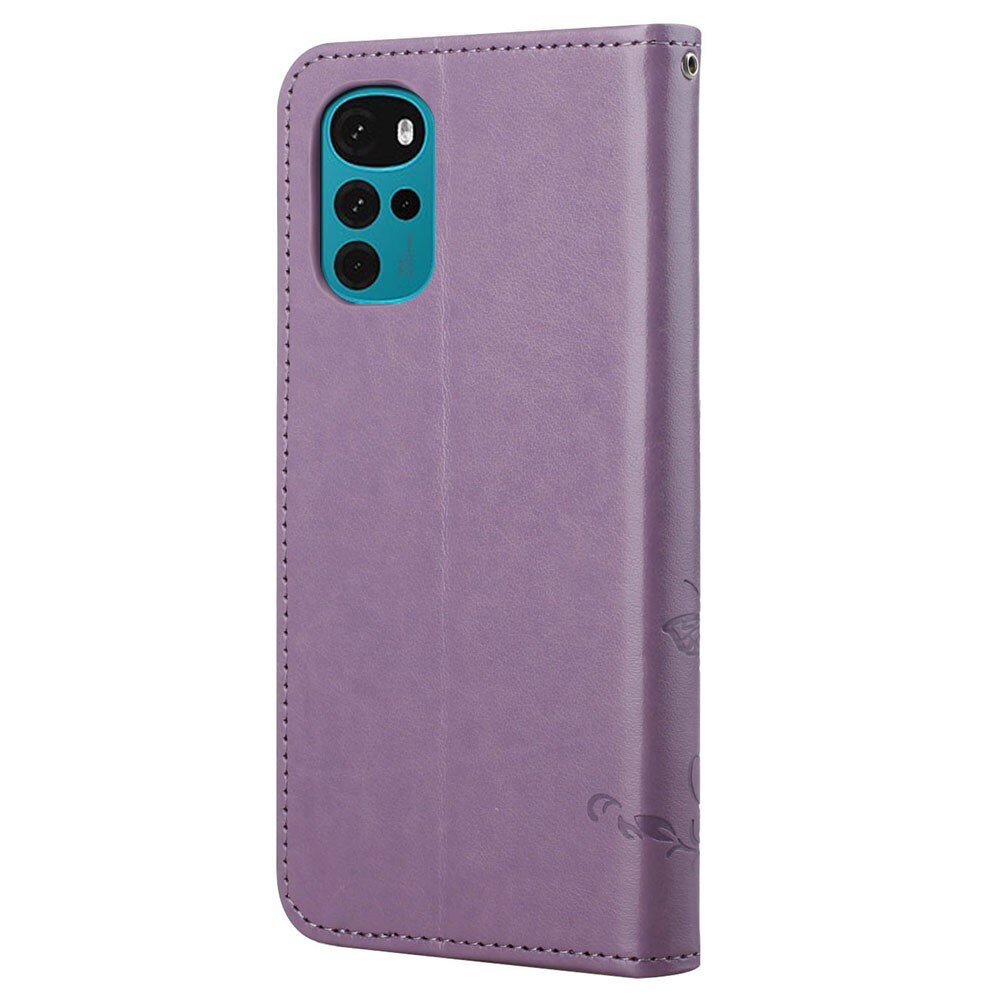 Étui en cuir à papillons pour Motorola Moto G22, violet