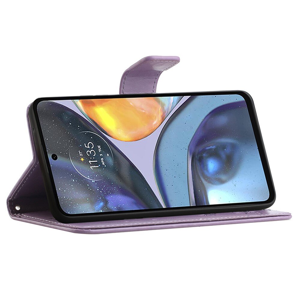 Étui en cuir à papillons pour Motorola Moto G22, Violet