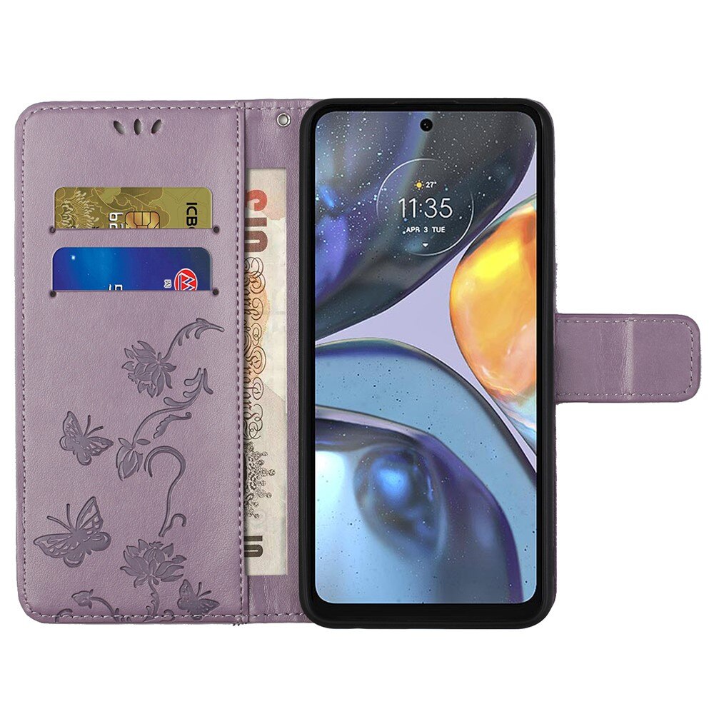 Étui en cuir à papillons pour Motorola Moto G22, violet