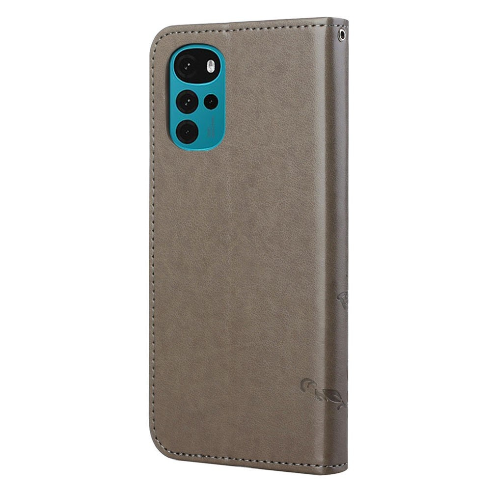 Étui en cuir à papillons pour Motorola Moto G22, Gris
